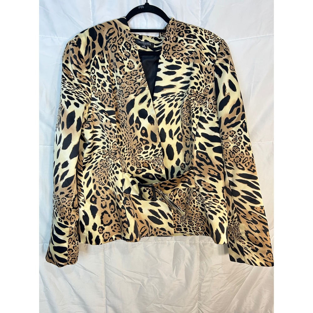 Isabella Suits Womens Blazer Jacket Leopard Print‎ Belted Size 18